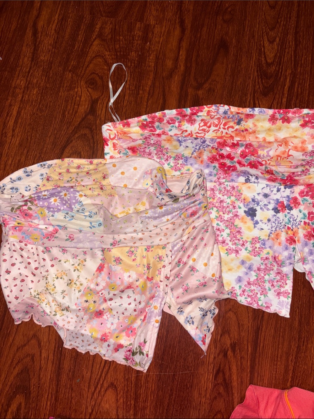 Pastel Floral Patchwork Satin Mini Skirt